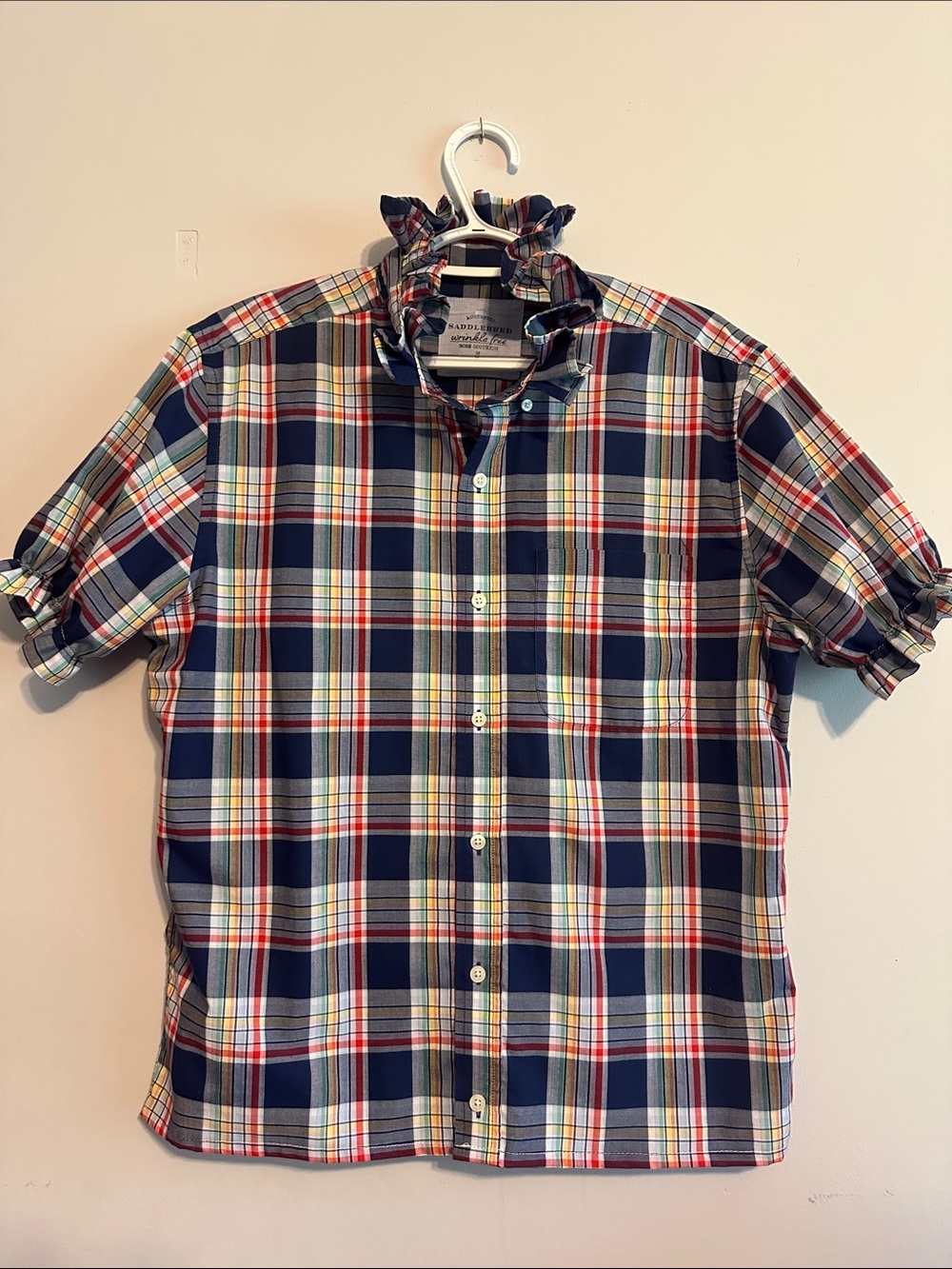 Nautica Multicolor Plaid Short-Sleeve Ruffle Collar Shirt
